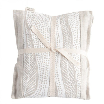 Maya Muse Wheat Heat Bag – Linen & Lavender, Barangaroo Print folded in half and tied with a ribbon